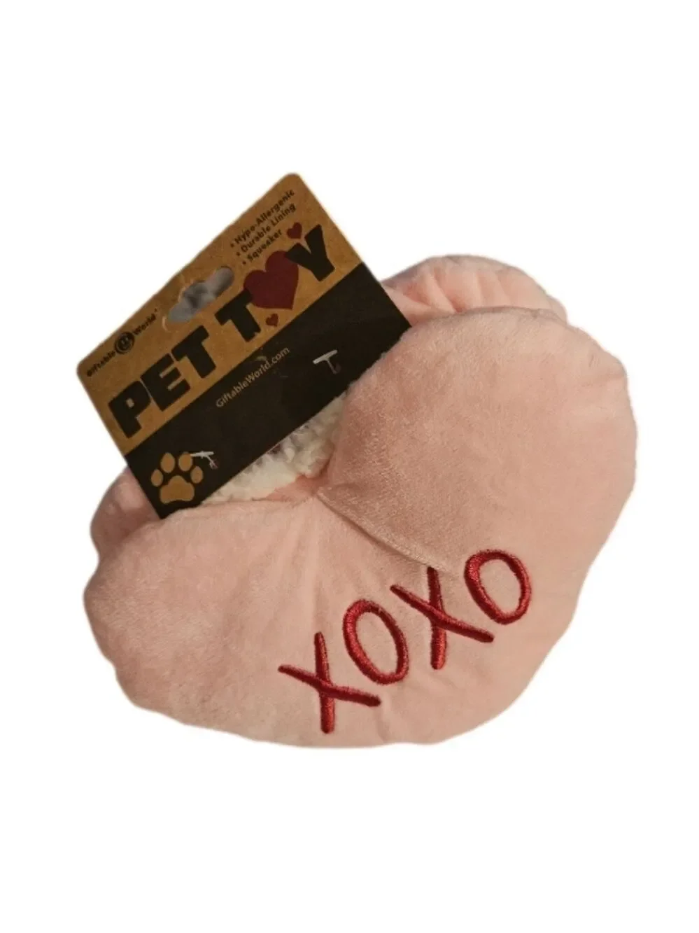 Giftable World Pink Heart Squeaker Crinkle Pet Toy 7 Inch